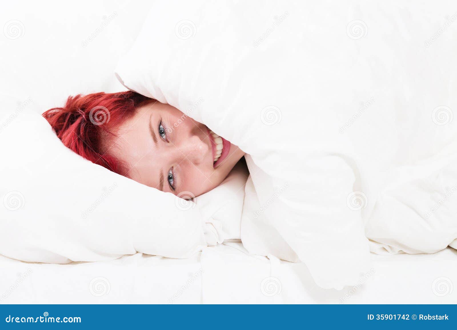 Happy Woman Hiding In Bed Stock Photography - Image: 35901742