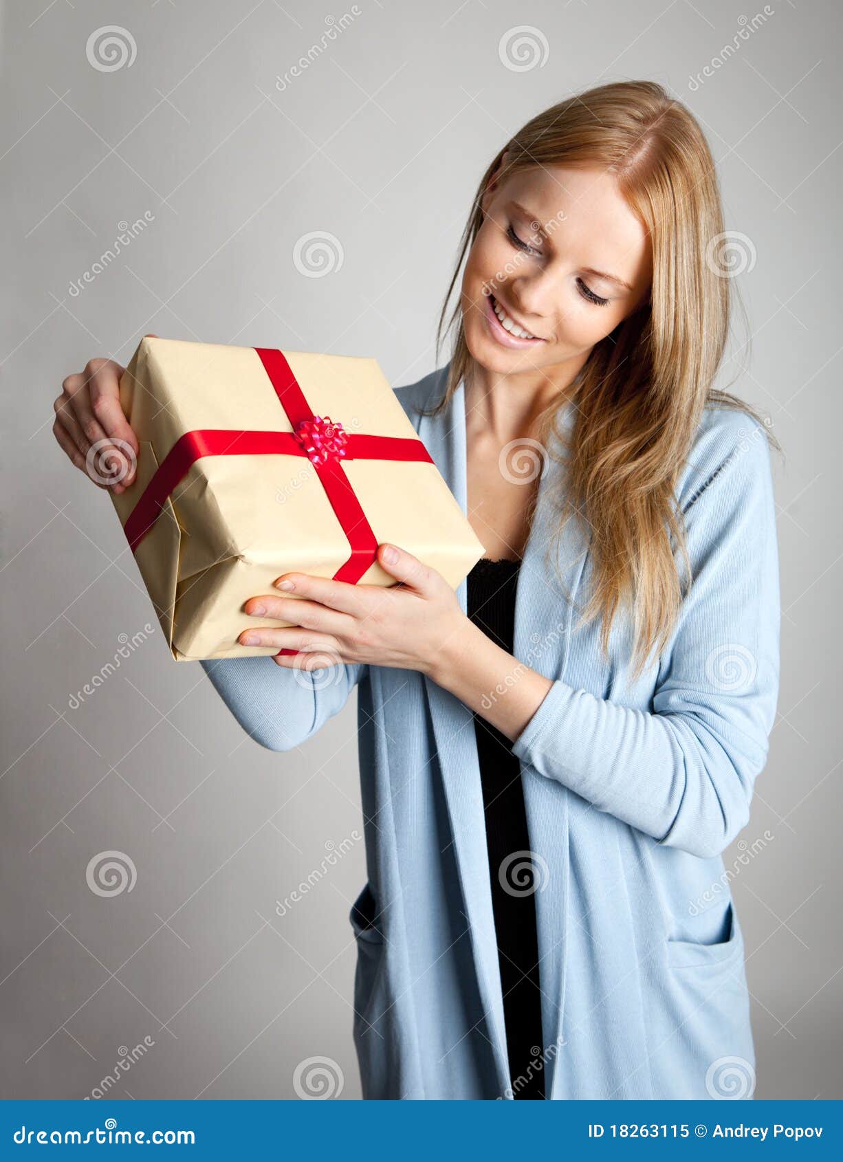 Happy Woman Holding Gift Box Stock Image Image of birthday, beauty