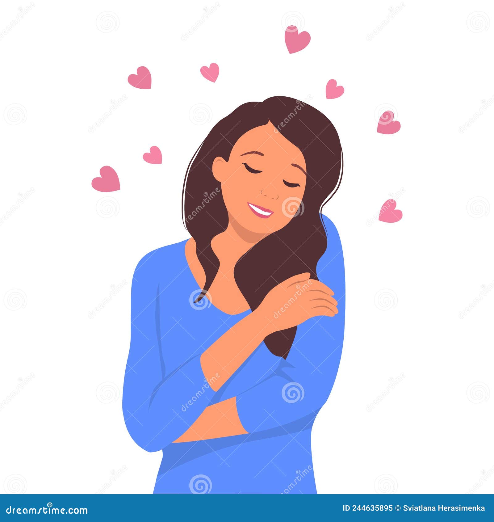 Happy Woman Hugging Herself Love Concept Of Yourself Body Vector