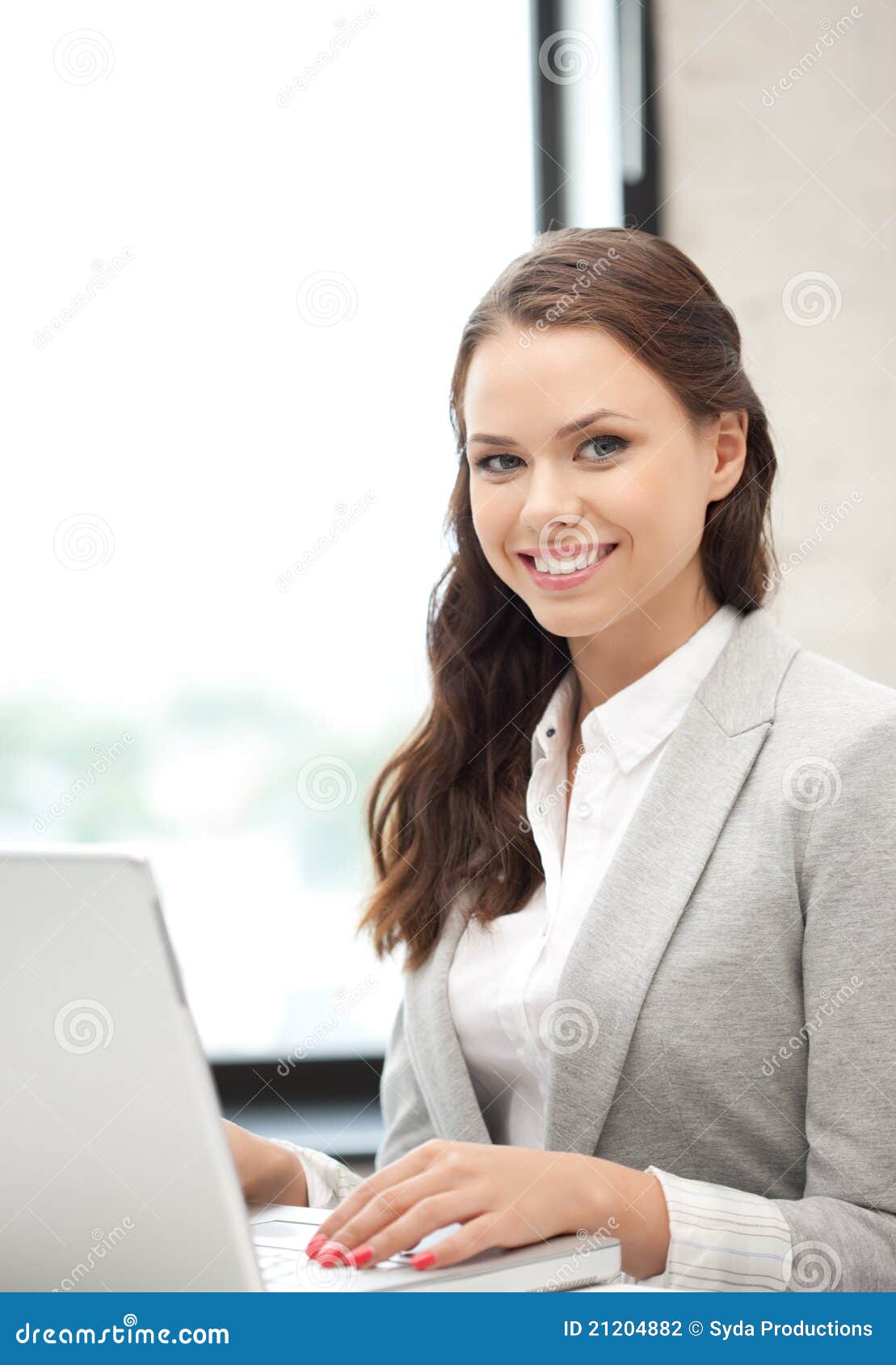 Happy Woman with Laptop Computer Stock Photo - Image of girl, notebook ...