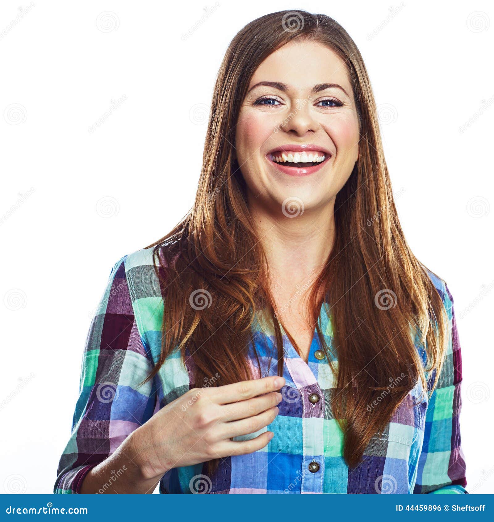 happy woman portrait. smiling girl . white background.