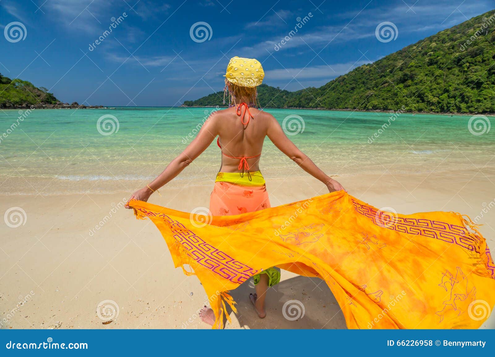 happy woman with sarong