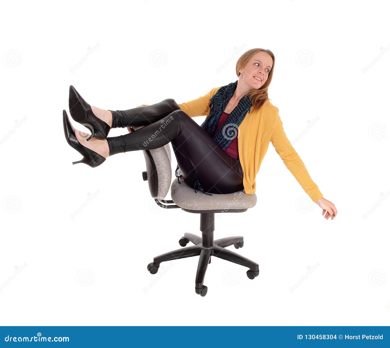 Happy Woman Sitting On A Office Chair Stock Photo Image Of Girl