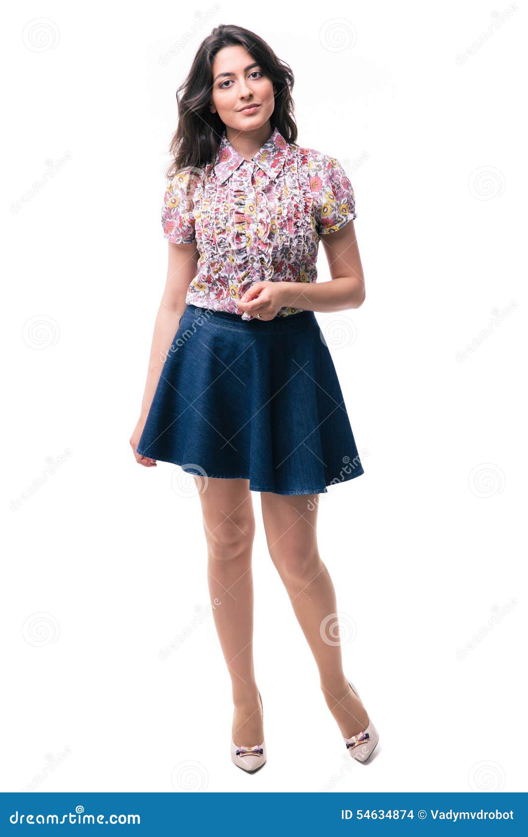 Happy Woman Standing Isolated on a White Background Stock Photo - Image ...