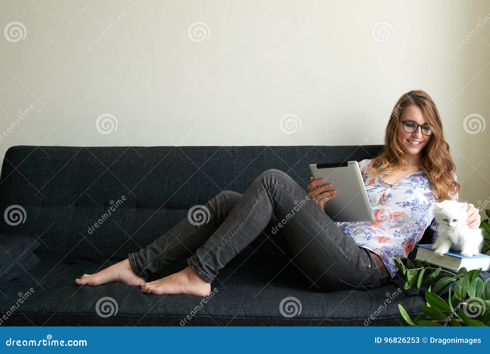 Beautiful Woman With Kitten Stock Image Image Of Caucasian Female