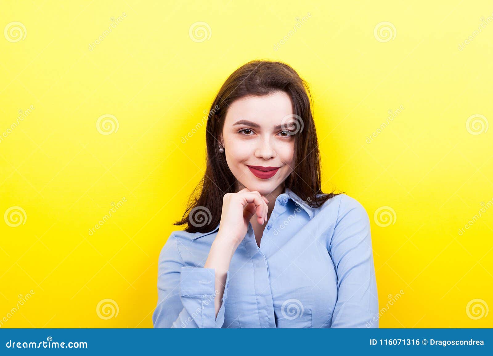 Happy Woman Wearing a Blue Business Shirt Stock Photo - Image of ...
