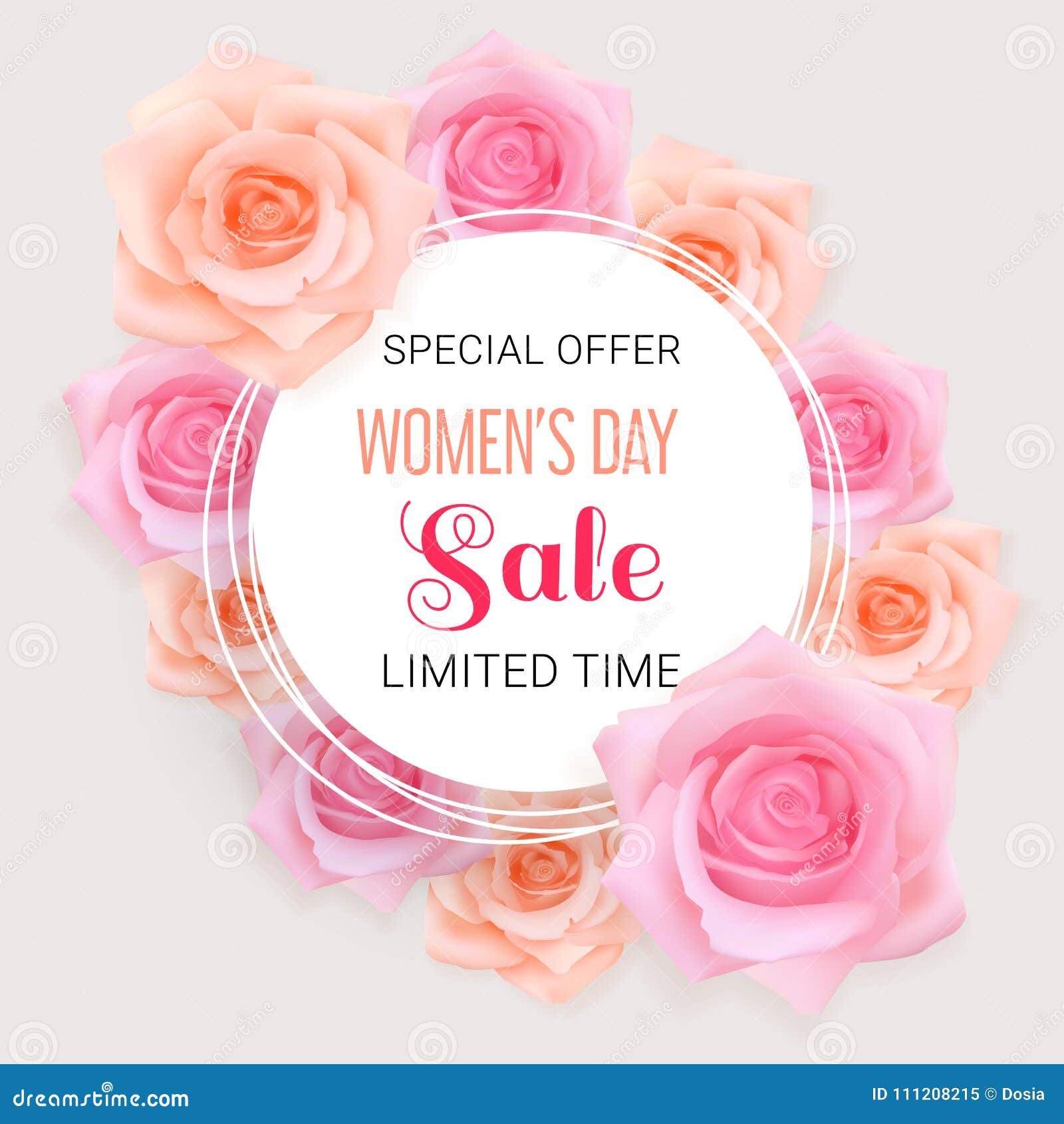 Special offer. Women's day sale banner with realistic pink