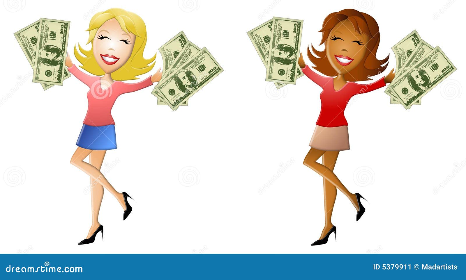 happy women holding lots of cash