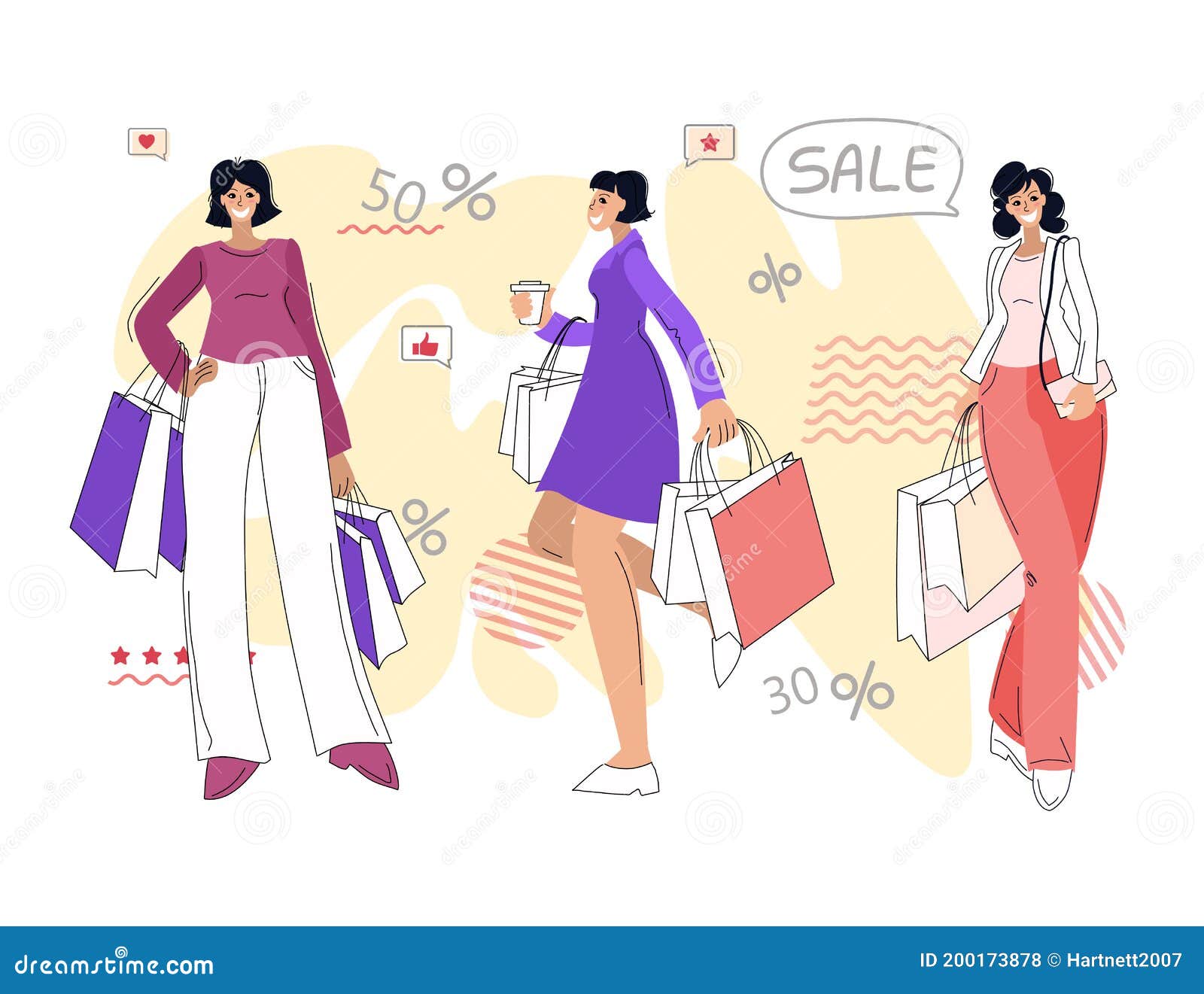 Happy Women with Purchases. Sale Stock Vector - Illustration of ...