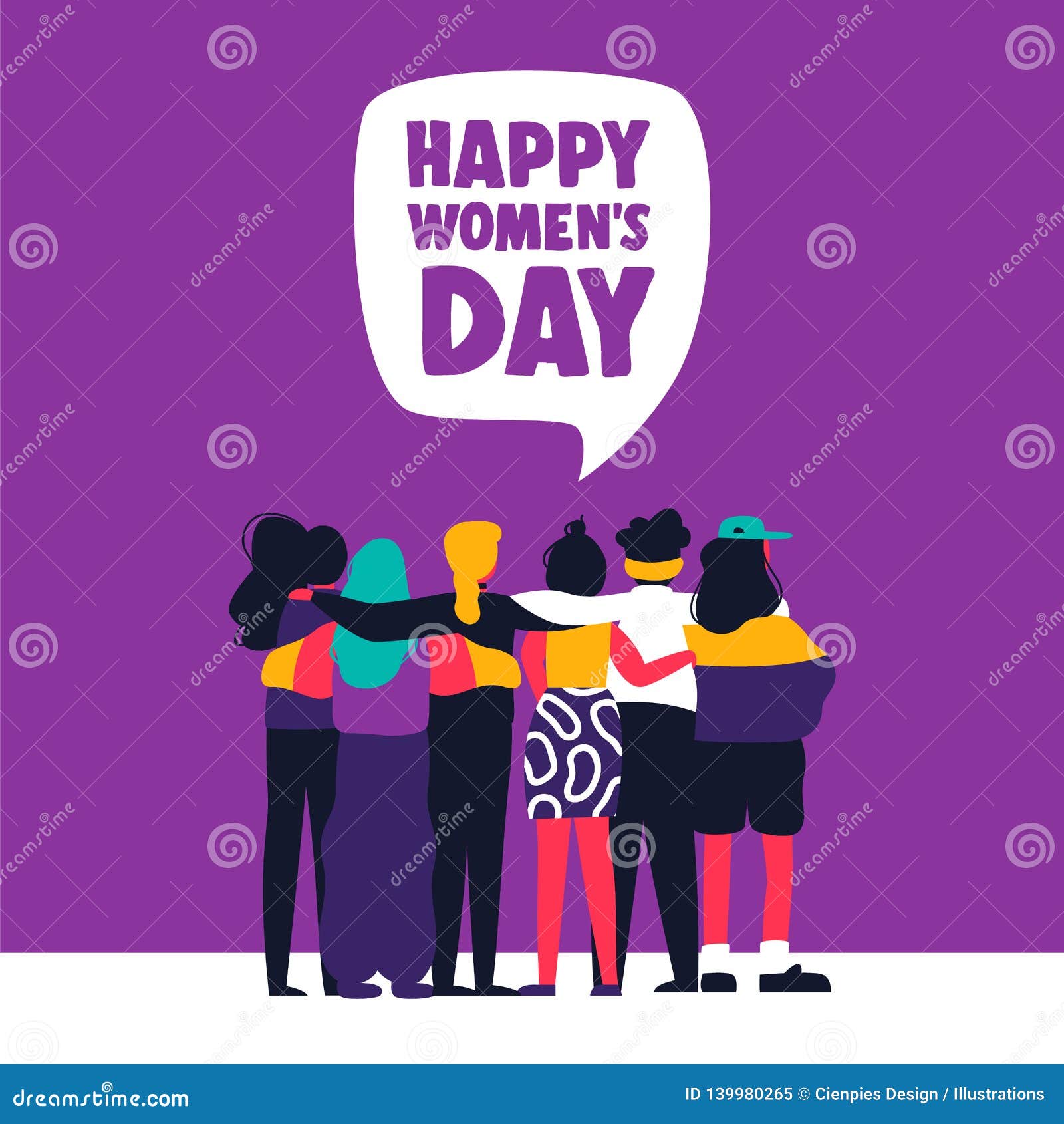 happy womens day card of women friends together