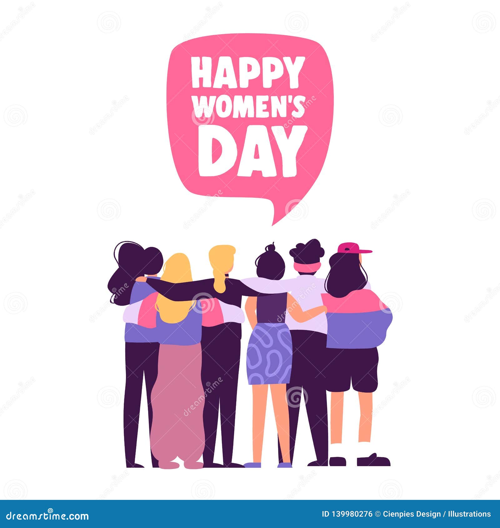 happy womens day card of women friends together