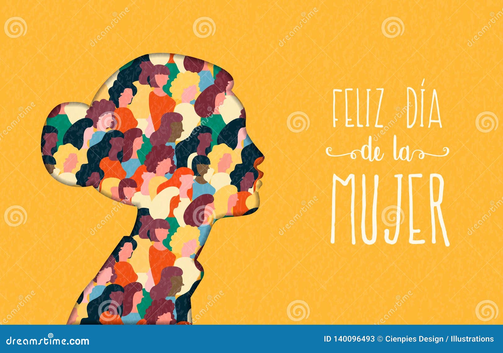 happy womens day woman head card in spanish