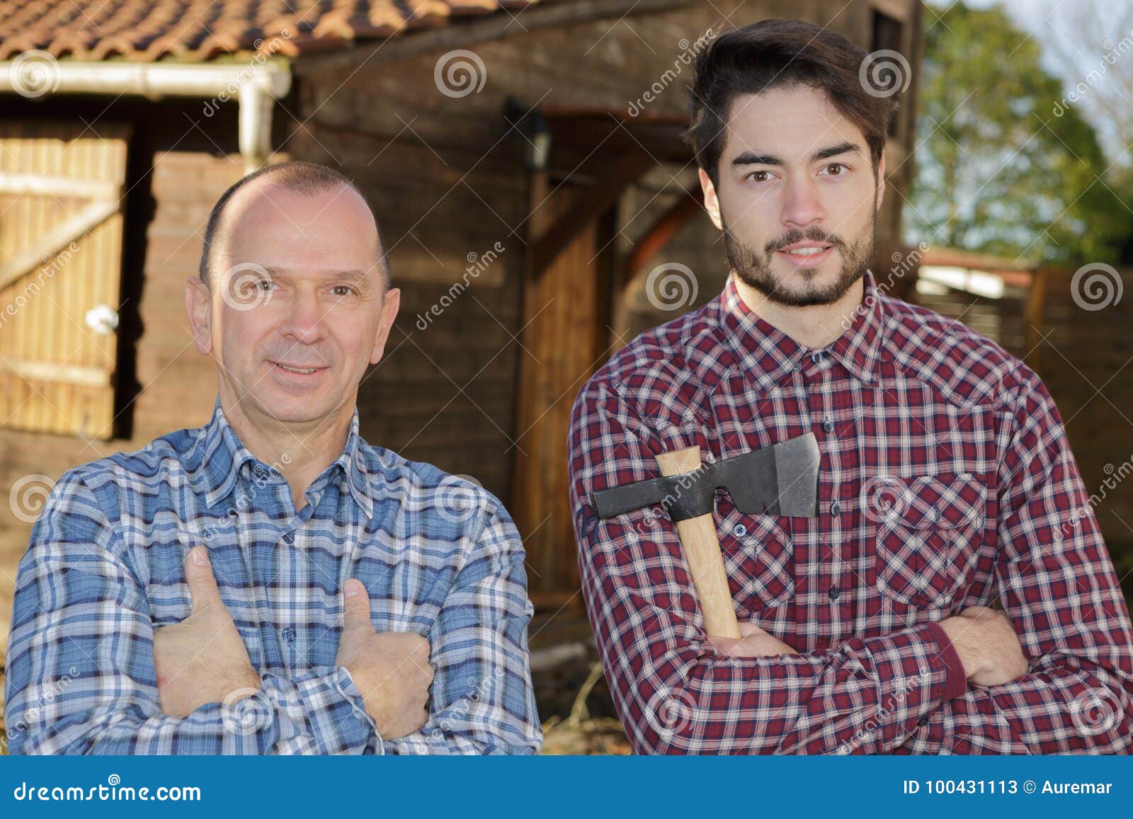 Happy Wood Workers Outdoors Construction Site Stock Image Image of