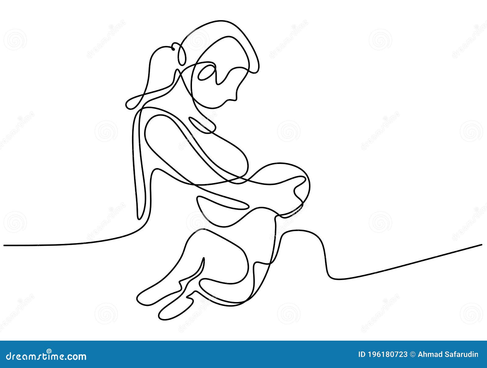 Happy World Breastfeeding Day. One Continuous Line Drawing of Mother