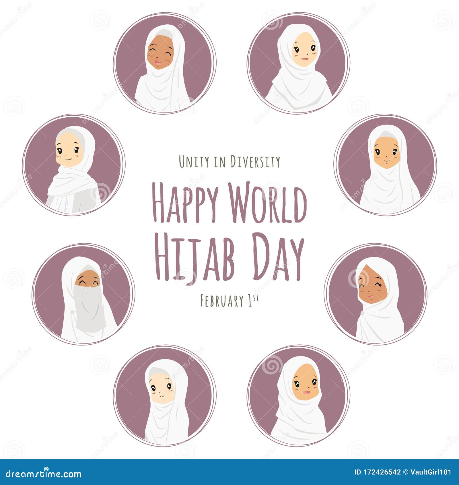 Happy World Hijab Day. Women in White Hijab Vector Set Stock Vector