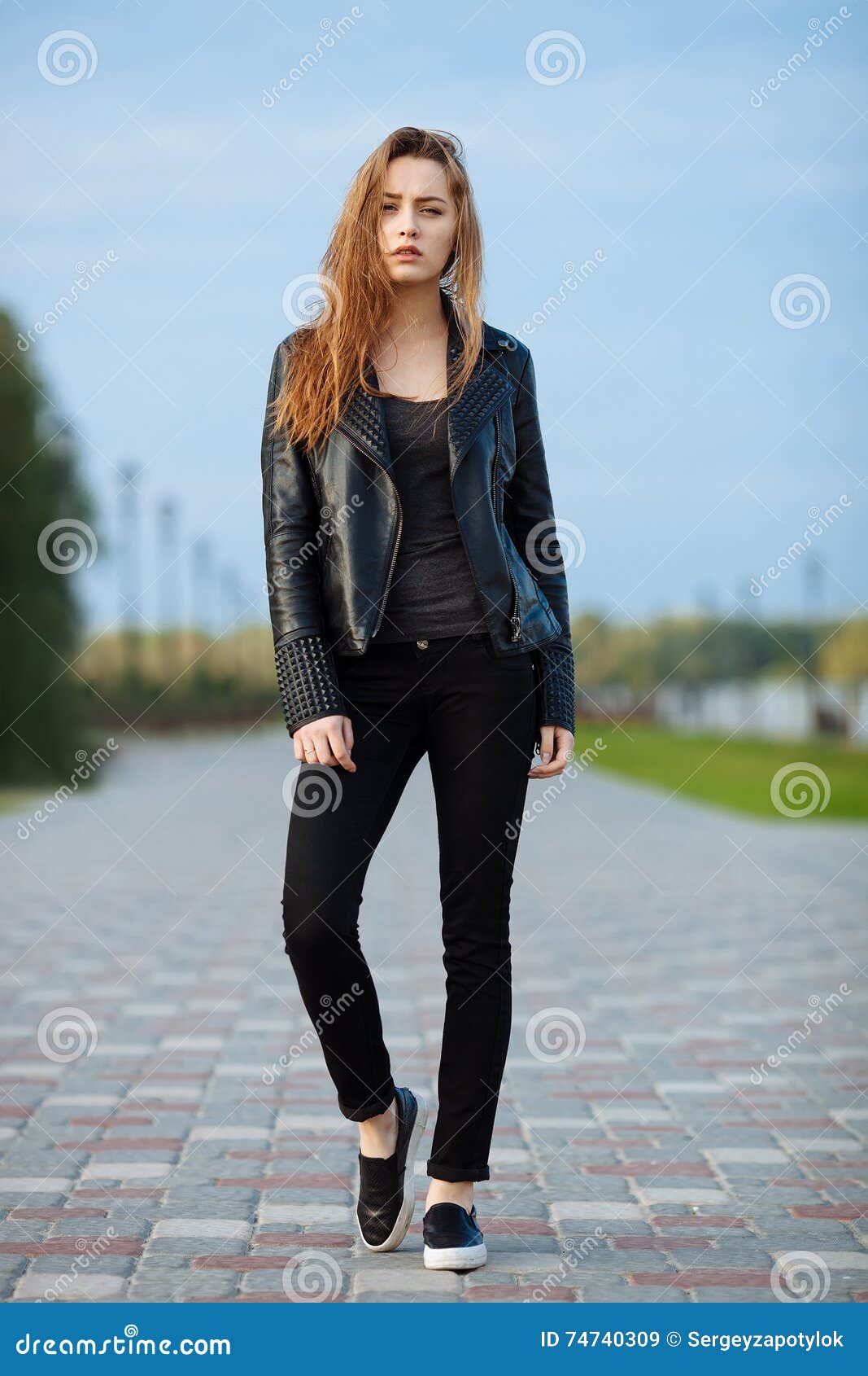 black jeans and black leather jacket