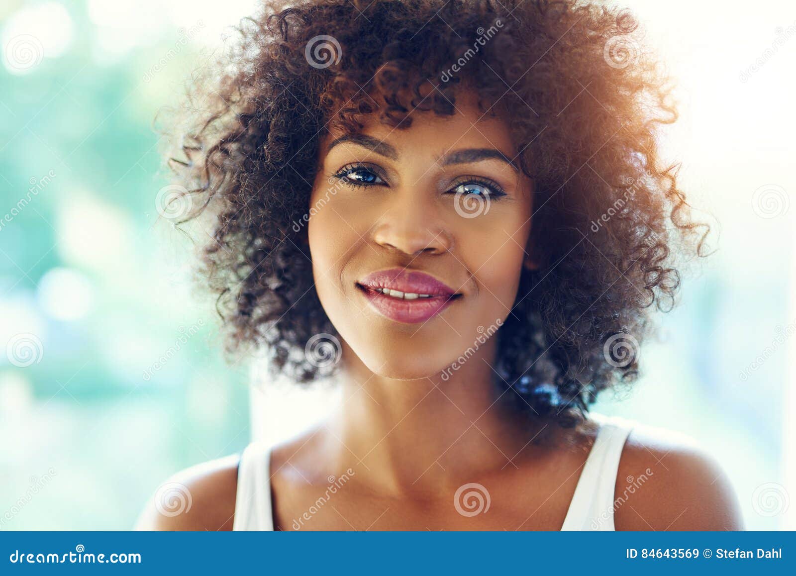 Happy Young Black Woman With Frizzy Hair Stock Image Image Of