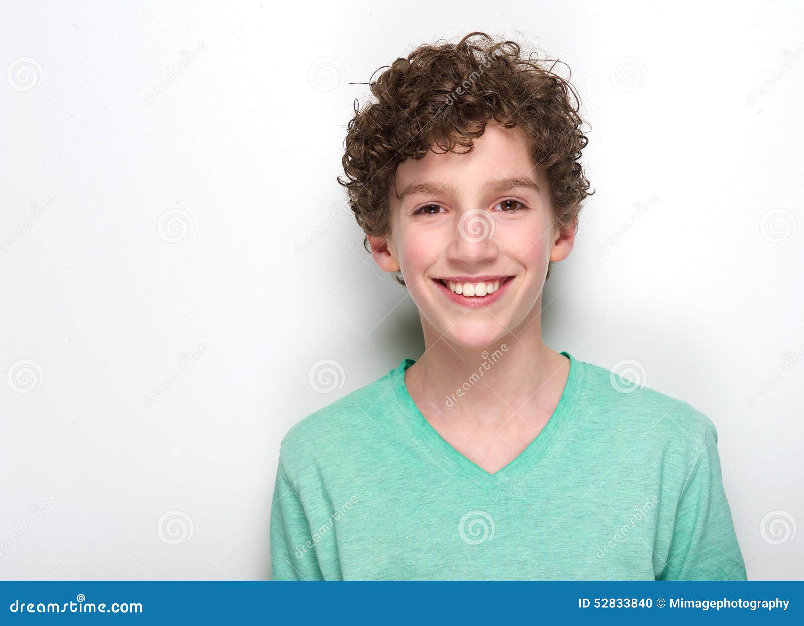 Happy Young Boy with Curly Hair Smiling Stock Photo - Image of face,  people: 52833840