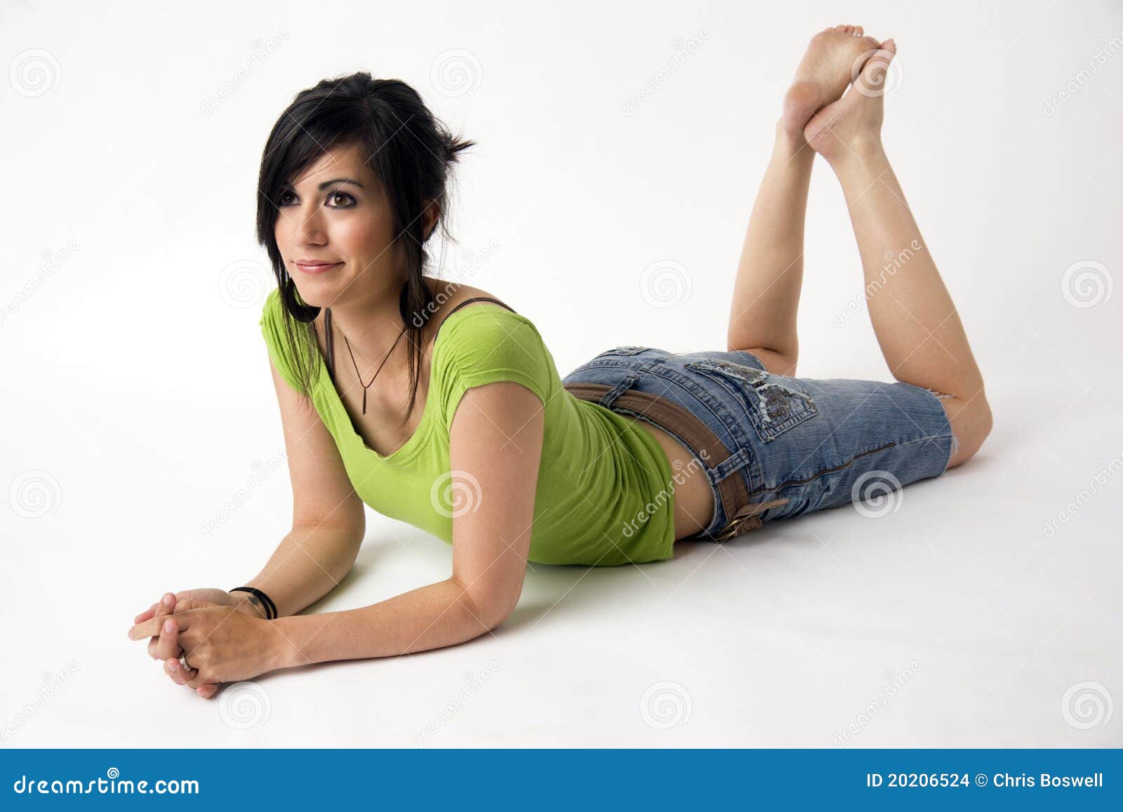 743 Happy Young Woman Shorts Barefoot Stock Photos - Free