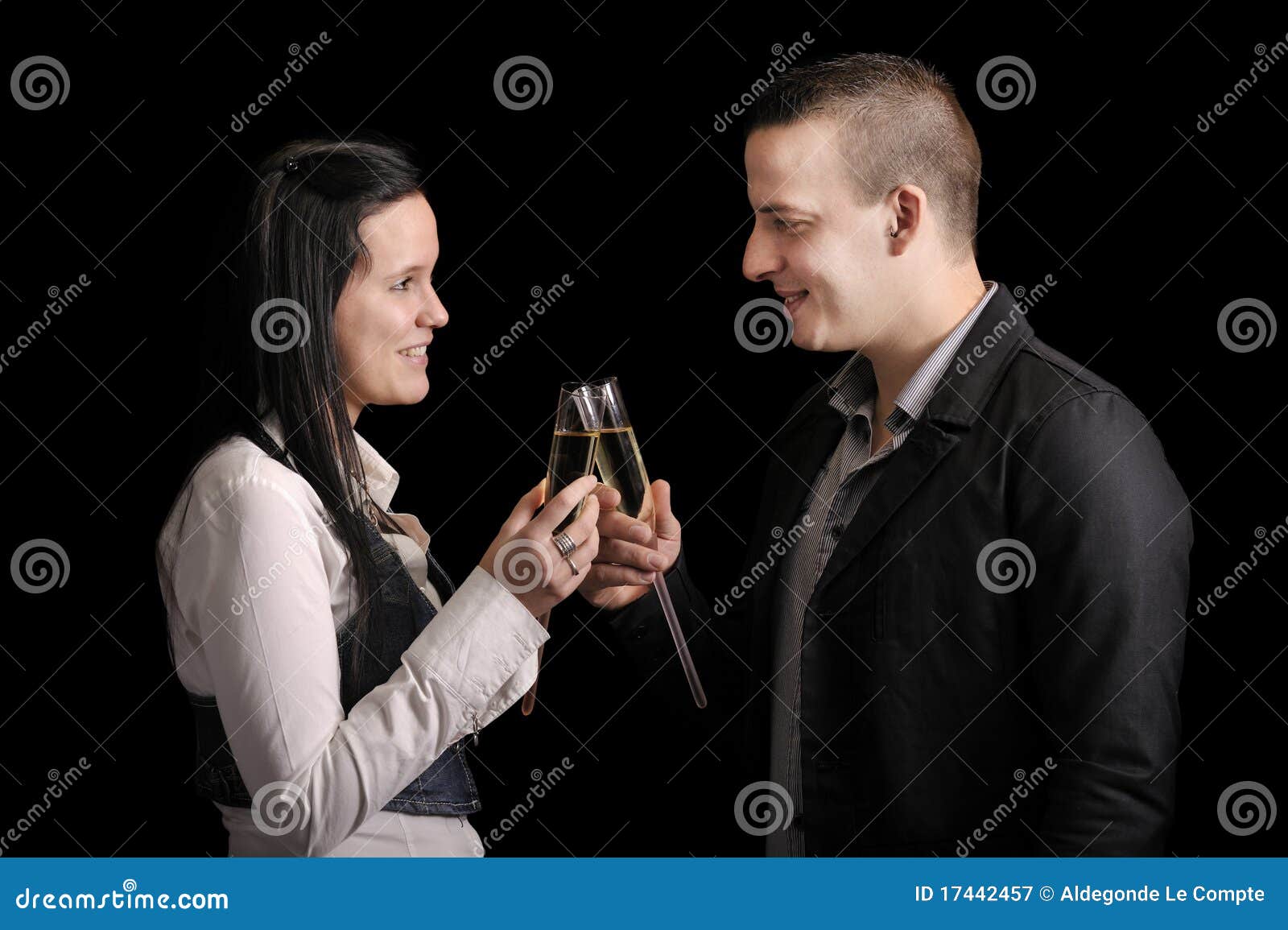 Happy Young Couple Having a Drink Stock Image - Image of profile, love ...