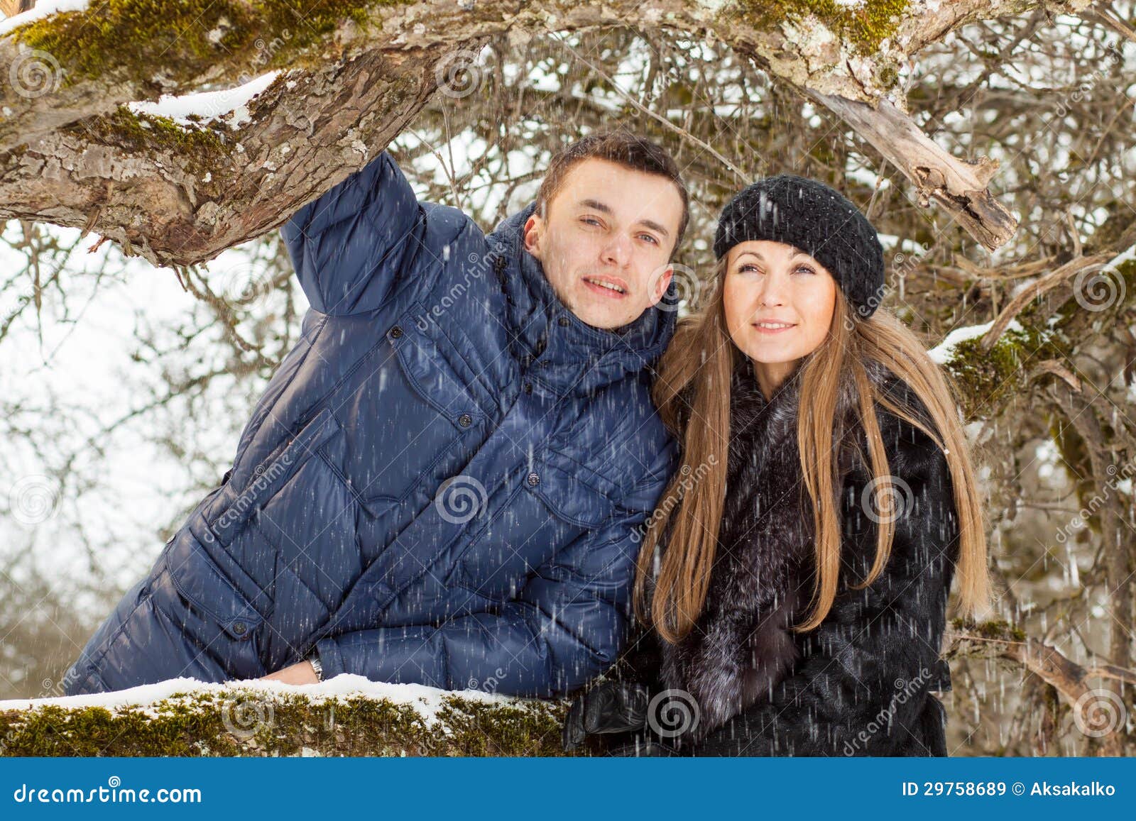 Happy Young Couple In Winter Garden Stock Image Image Of Smile