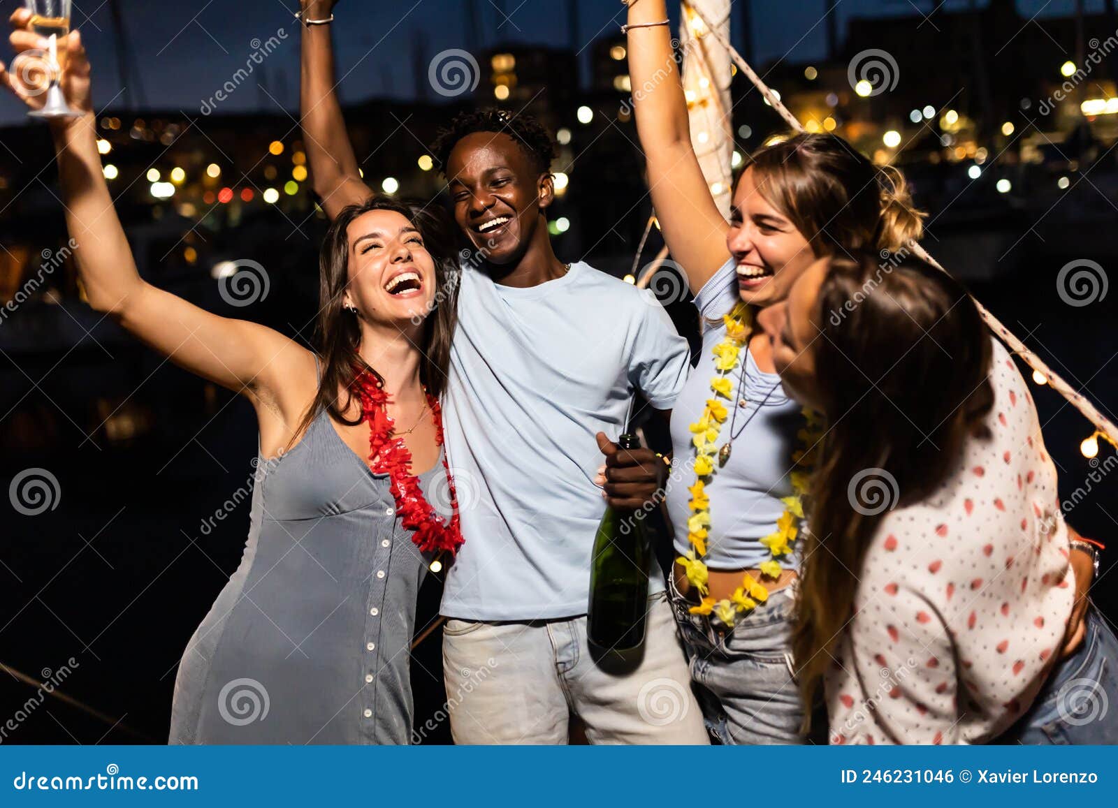 Happy Young Friends Celebrating Together on Boat Party in Summer ...