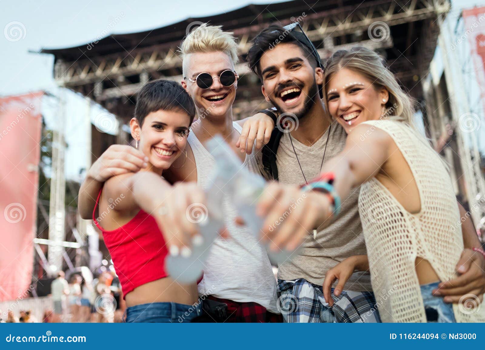Happy Friends Having Fun at Music Festival Stock Photo - Image of ...