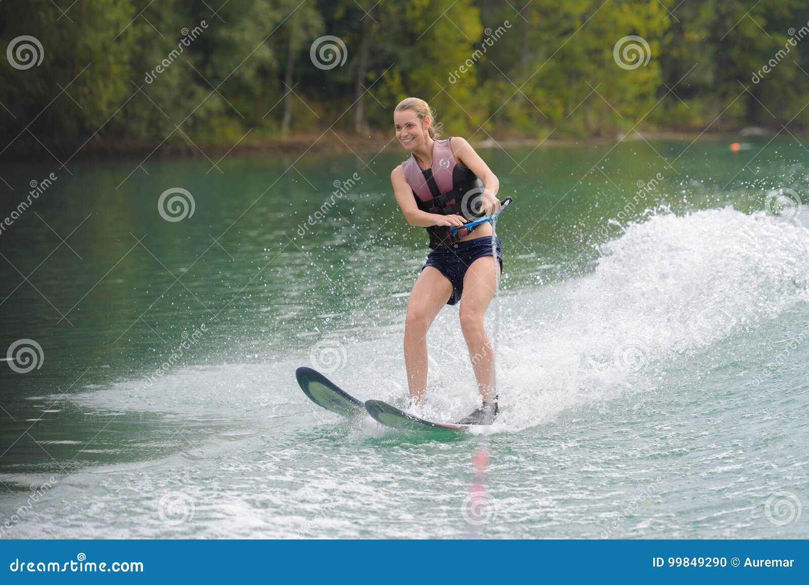 Happy Young Girl on Water Ski Stock Photo Image of teen, recreation