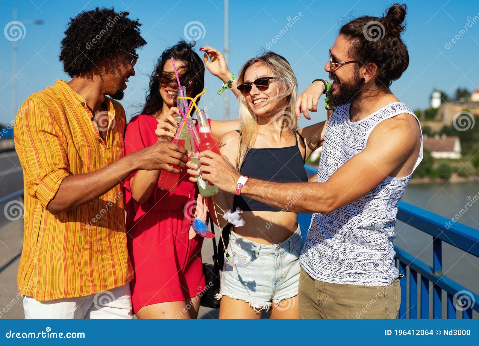 Happy Young Group of Friends Attending Festivals at Summer Stock Photo ...