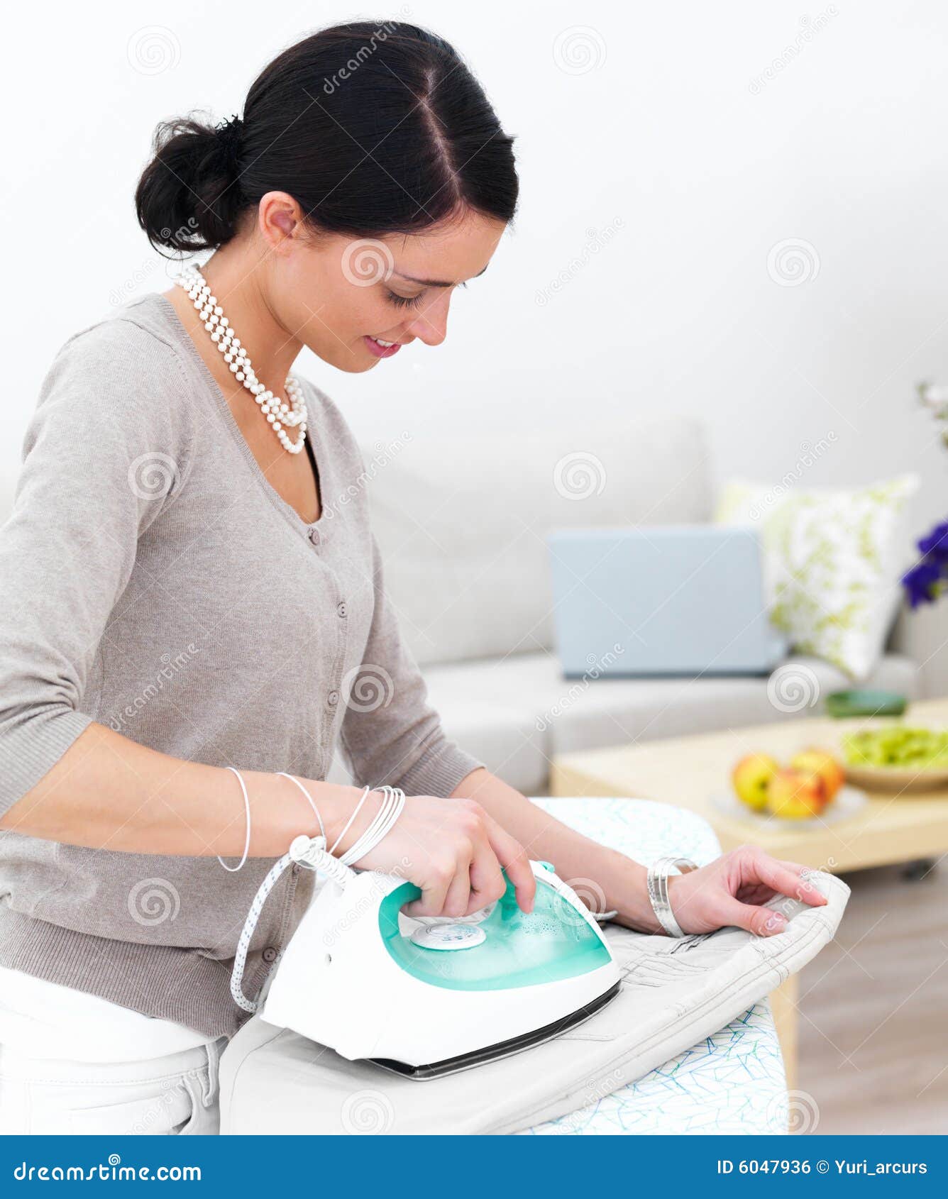 Happy Young Lady Ironing Her Clothes Stock Photo Image of indoors
