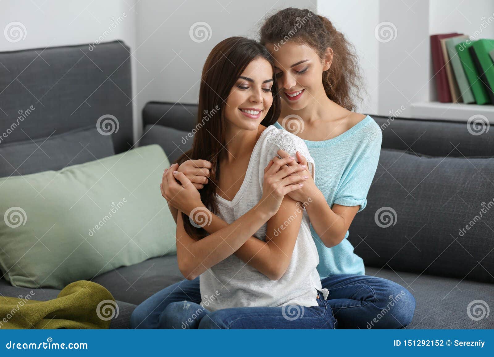 Happy Young Lesbian Couple At Home Stock Photo Image Of Lovers