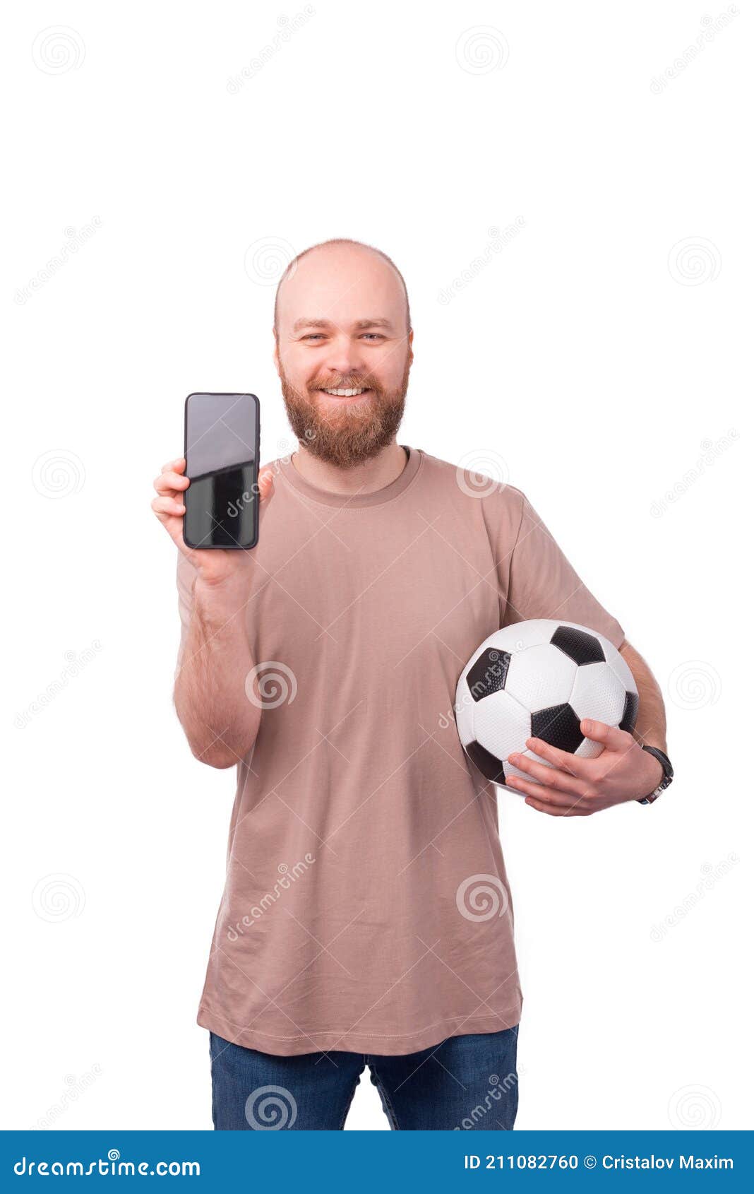 Happy Young Man with Beard Playing Online Games at Tablet Stock Photo