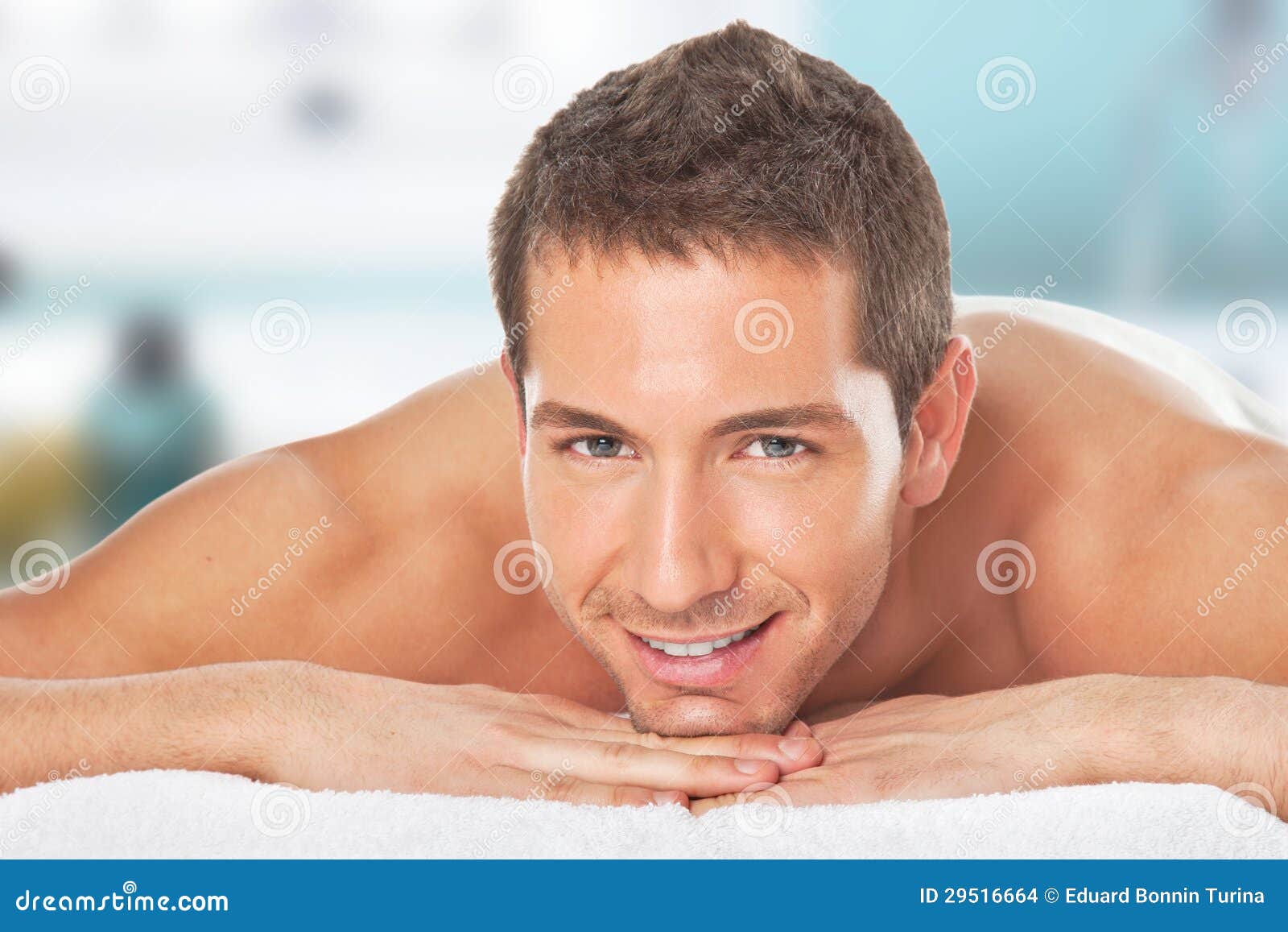 Happy Young Man after a Massage Stock Photo Image of positive, relax