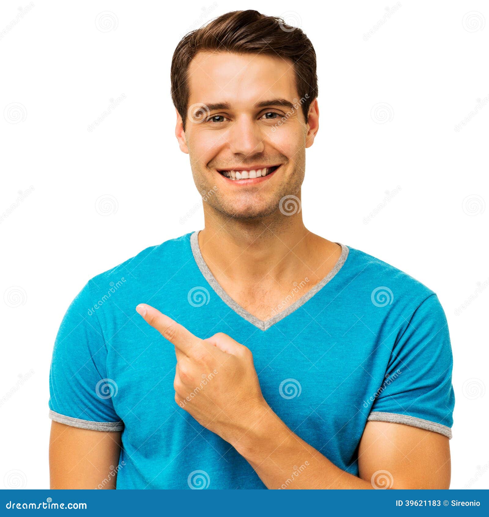 Happy Young Man Pointing Over White Background Stock Image - Image of ...