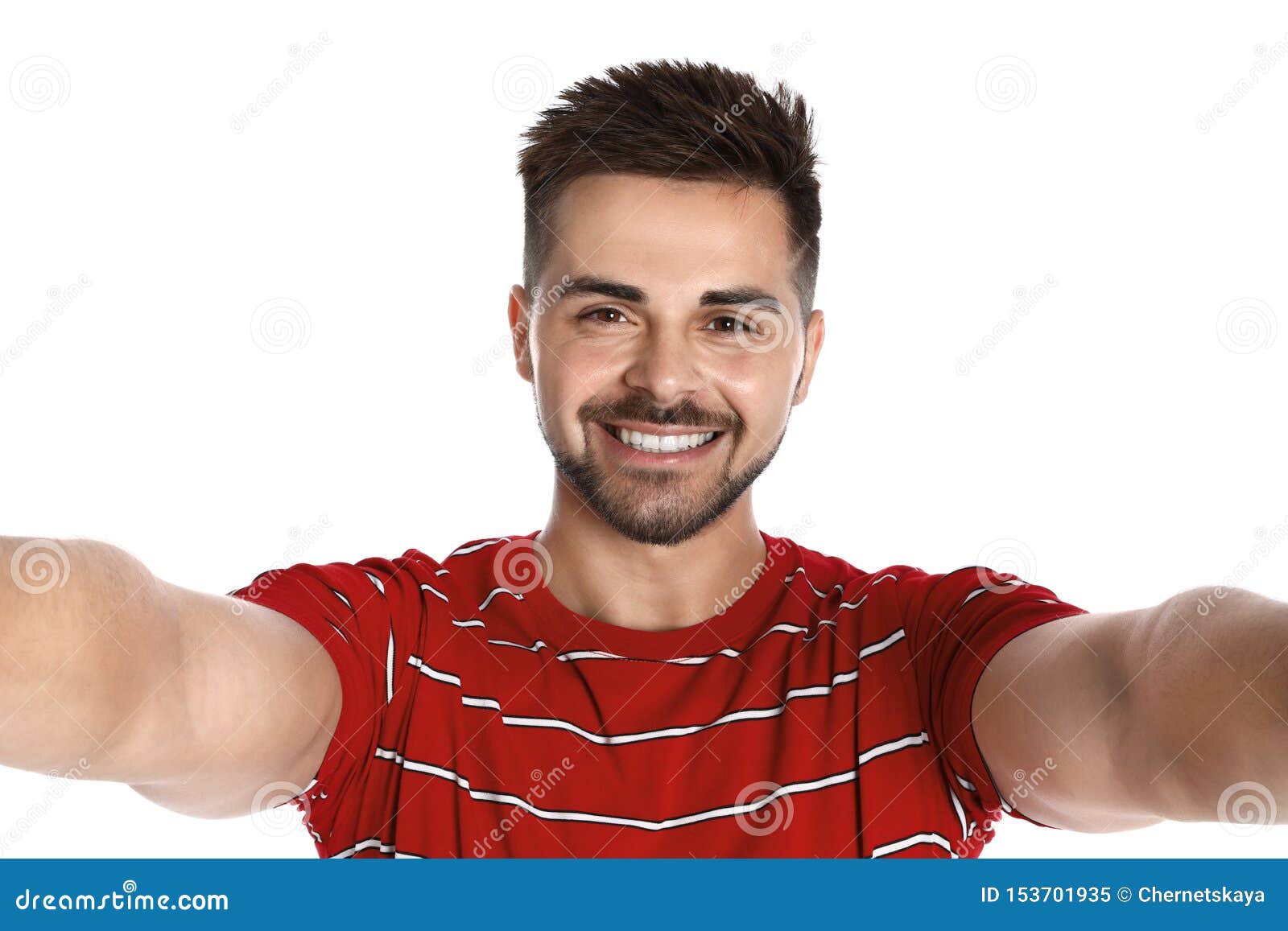 Happy Young Man Taking Selfie on White Stock Image Image of isolated