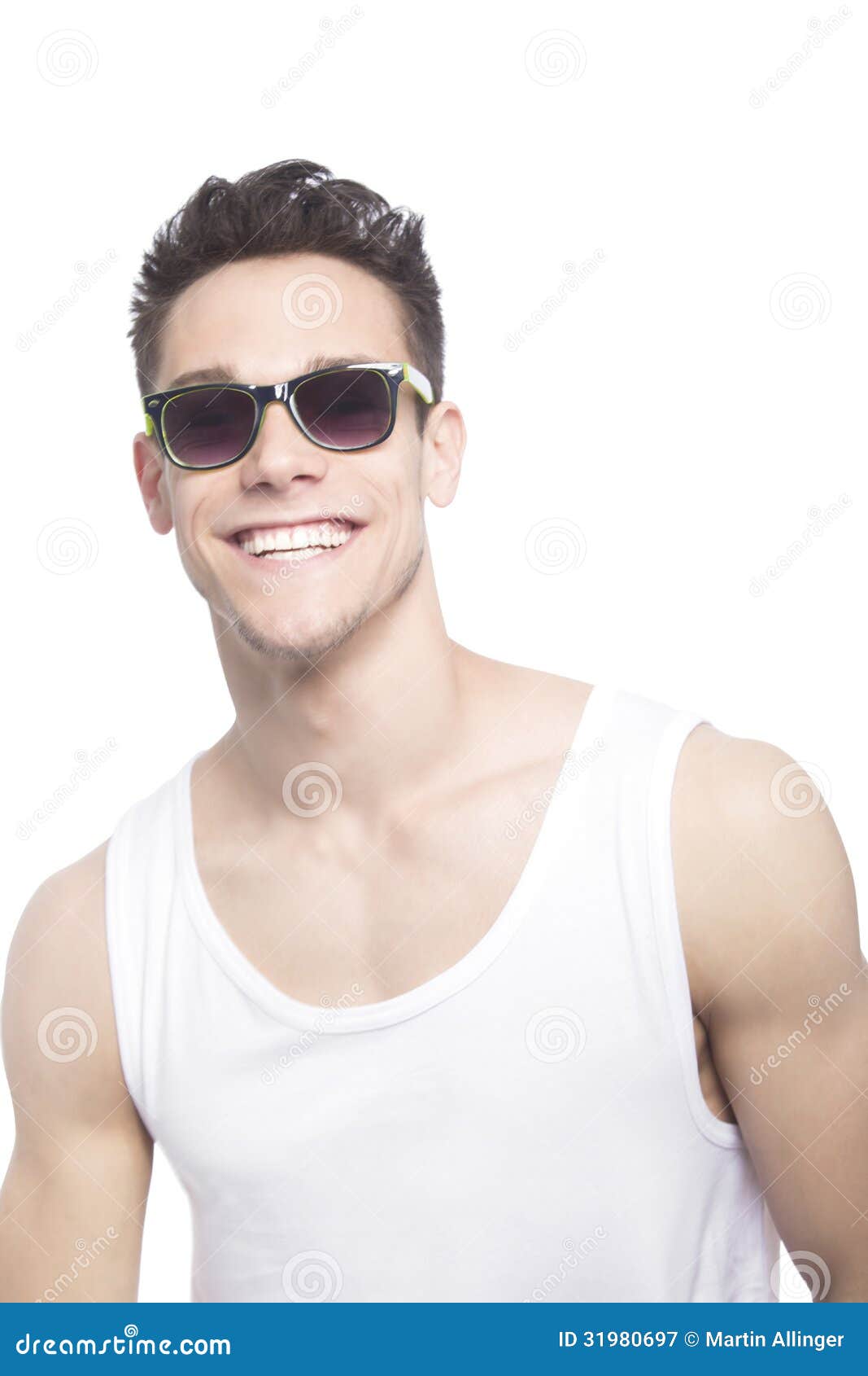 Happy Young Man in Tanktop stock image. Image of male - 31980697