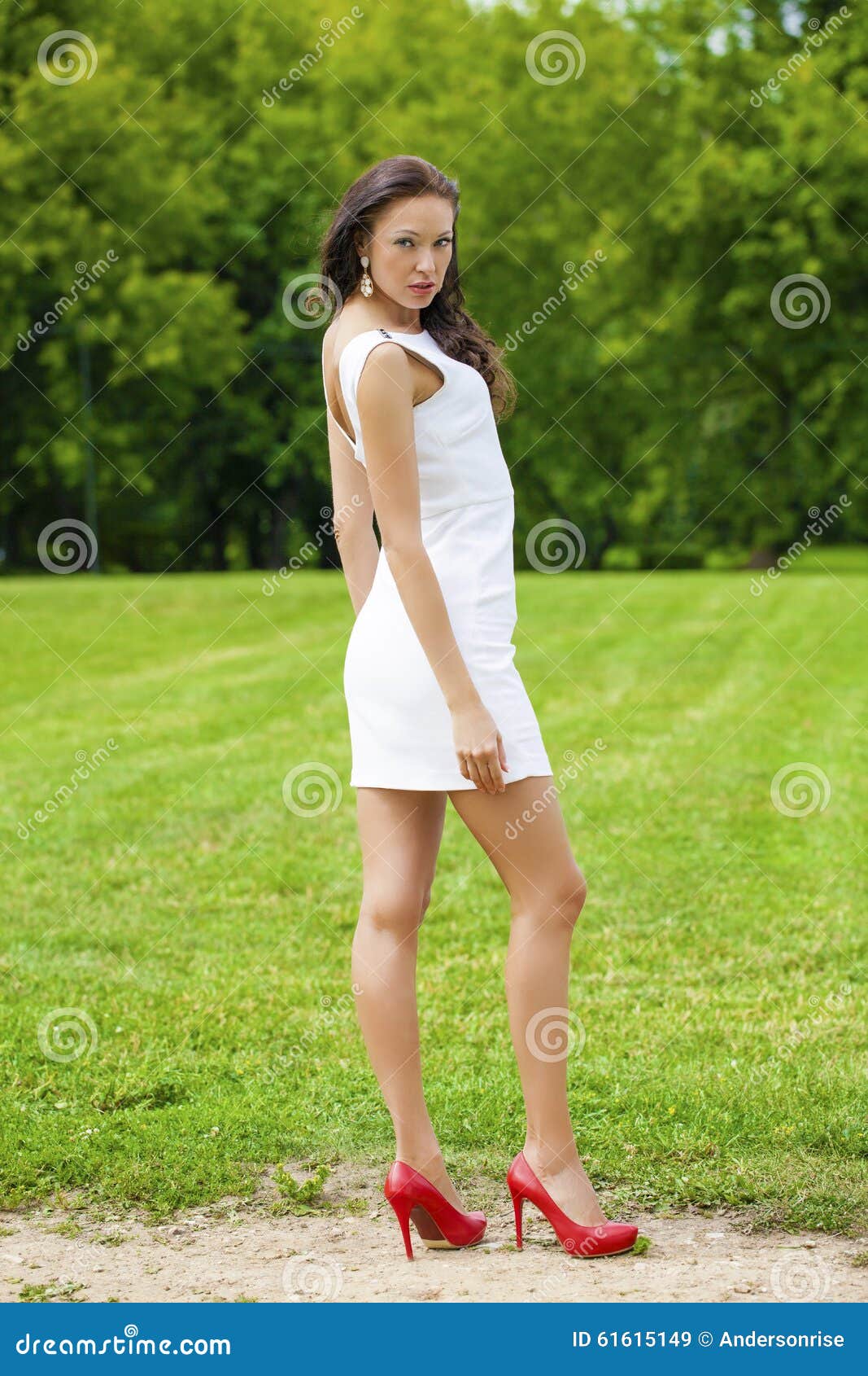 Happy Young Model in White Dress Stock Image - Image of model ...