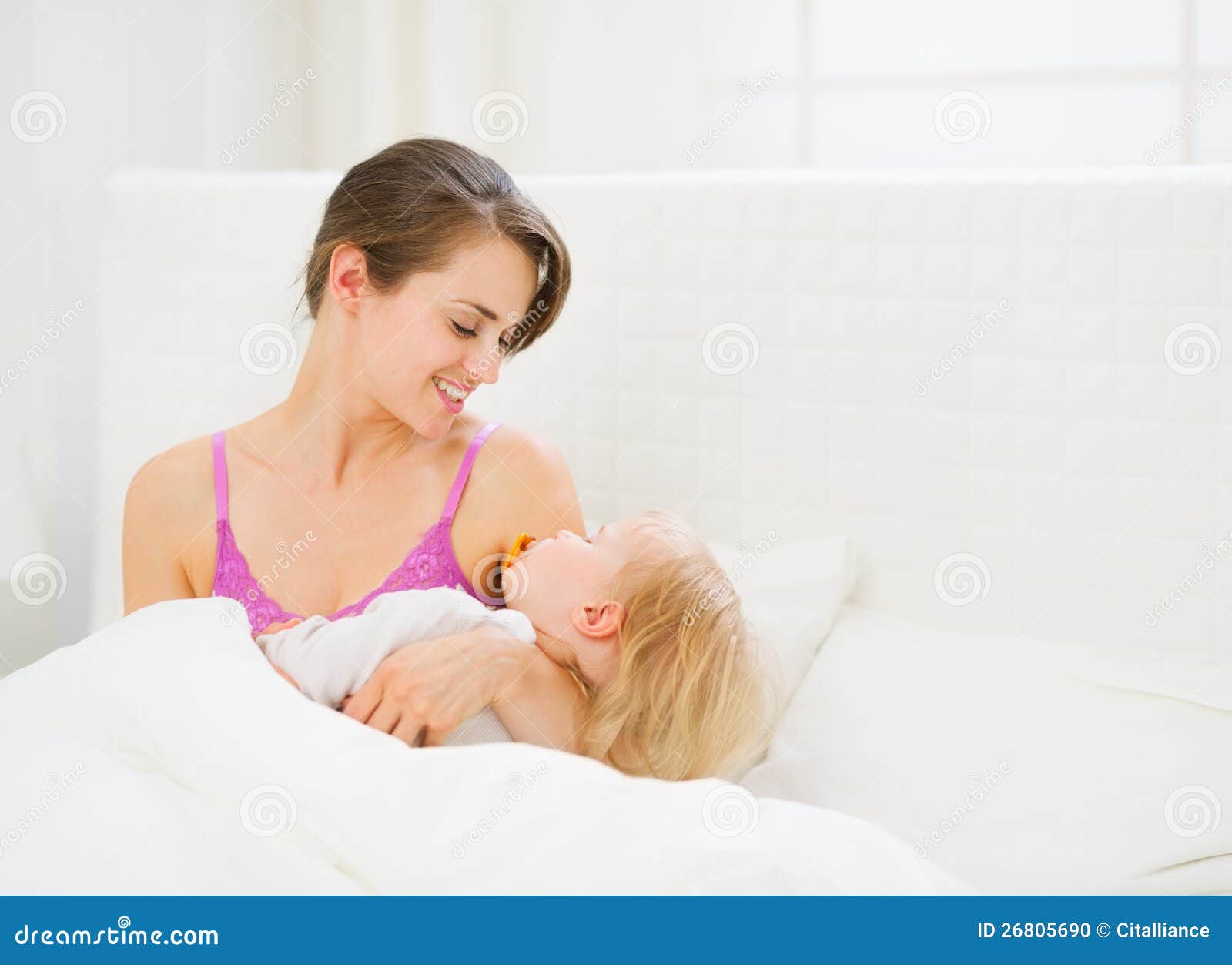 Happy Young Mother Holding Sleeping Baby Stock Photo Image 26805690