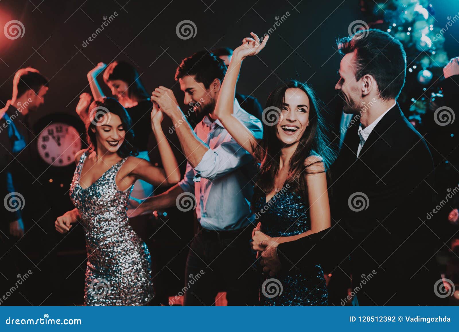 Happy Young People Dancing on New Year Party. Stock Photo - Image of ...