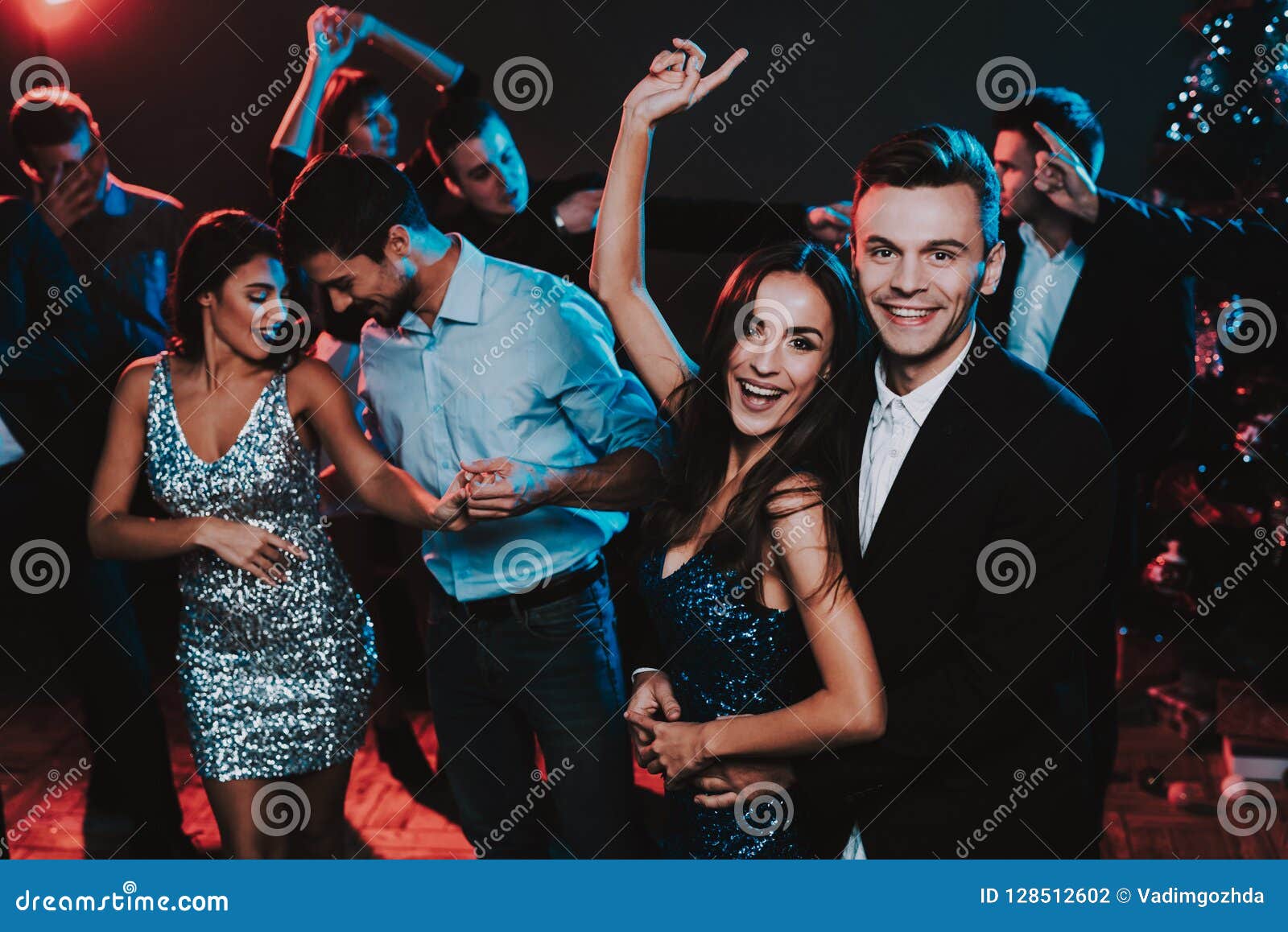 Happy Young People Dancing on New Year Party. Stock Photo - Image of ...