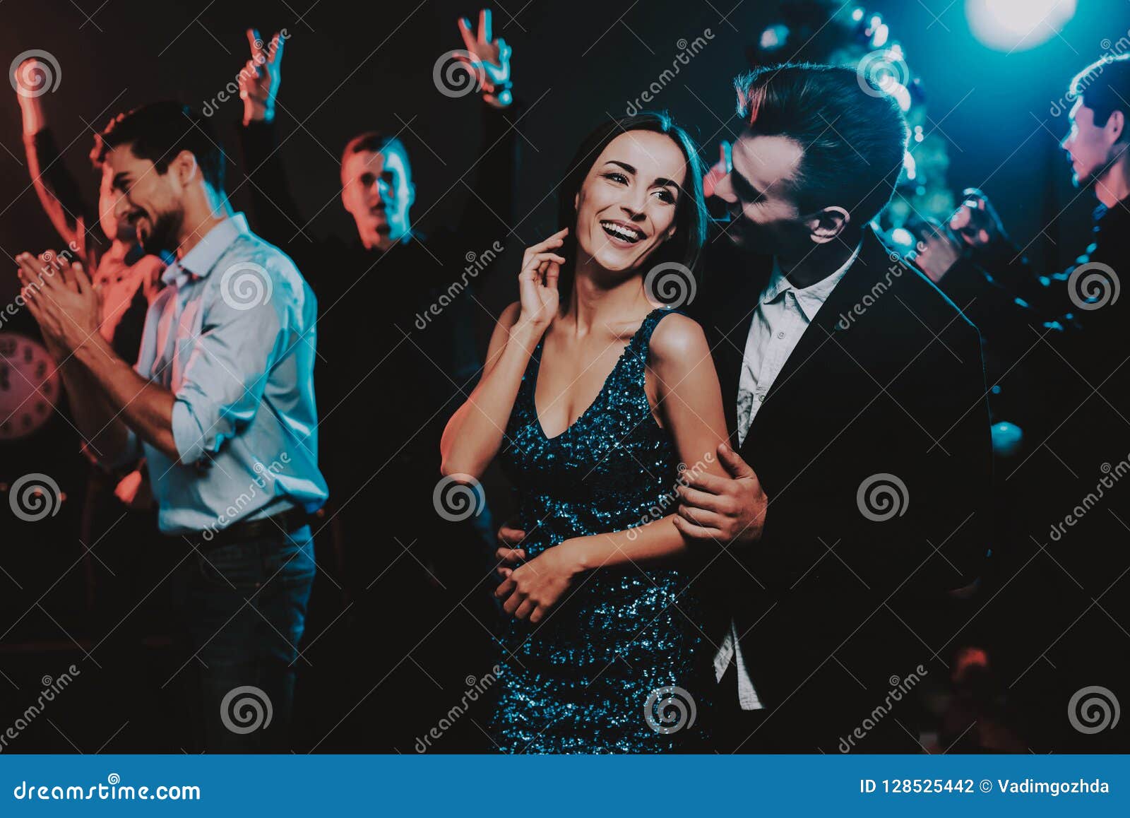 Happy Young People Dancing on New Year Party. Stock Photo - Image of ...