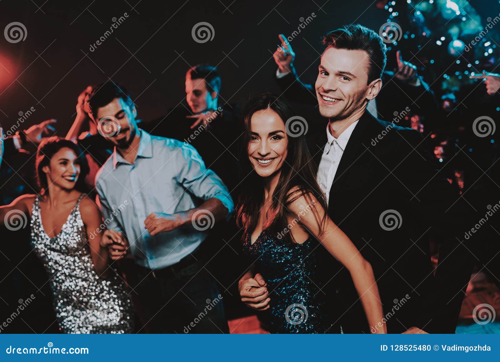 Happy Young People Dancing on New Year Party. Stock Photo - Image of ...