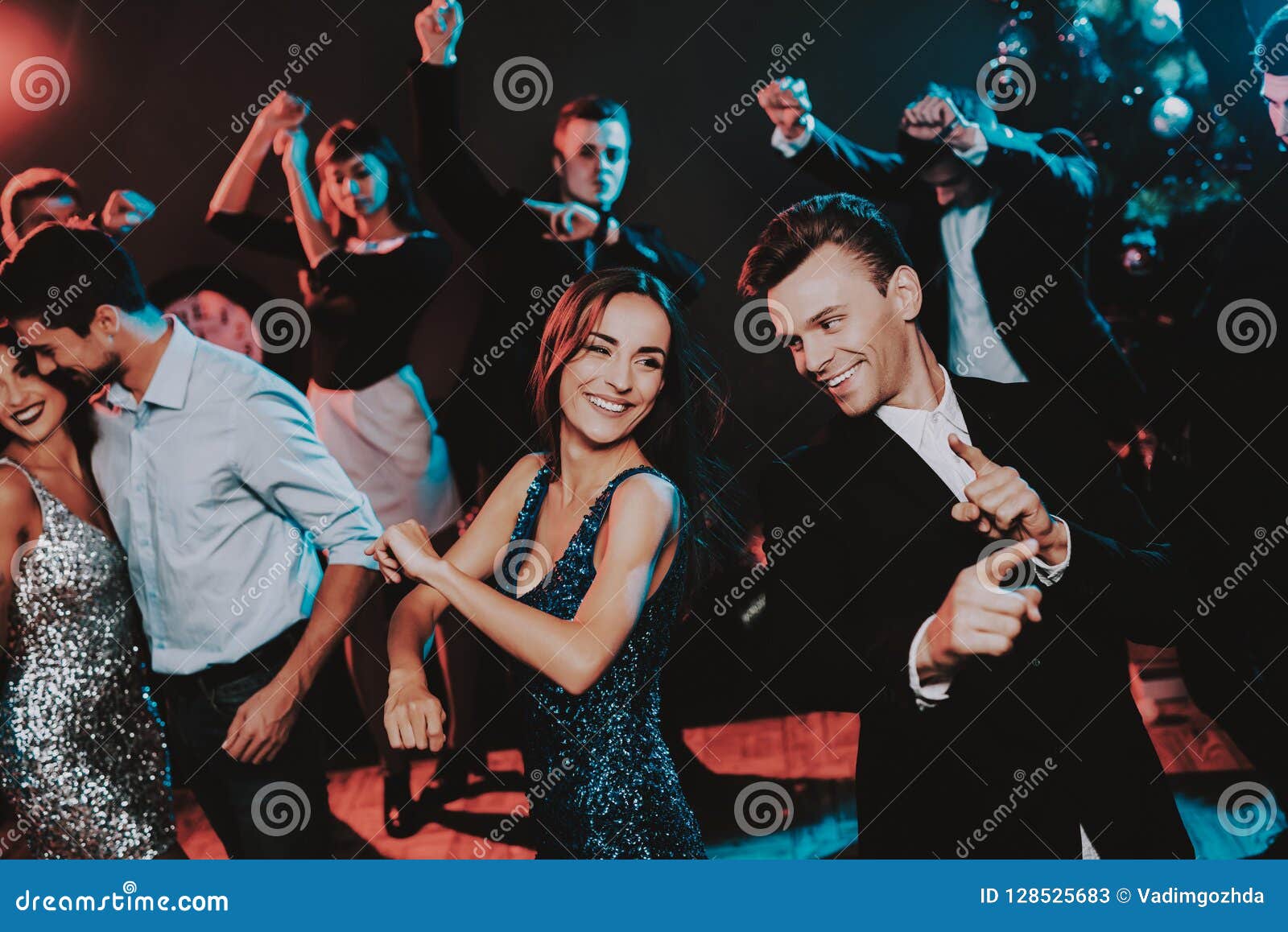 Happy Young People Dancing on New Year Party. Stock Image - Image of ...