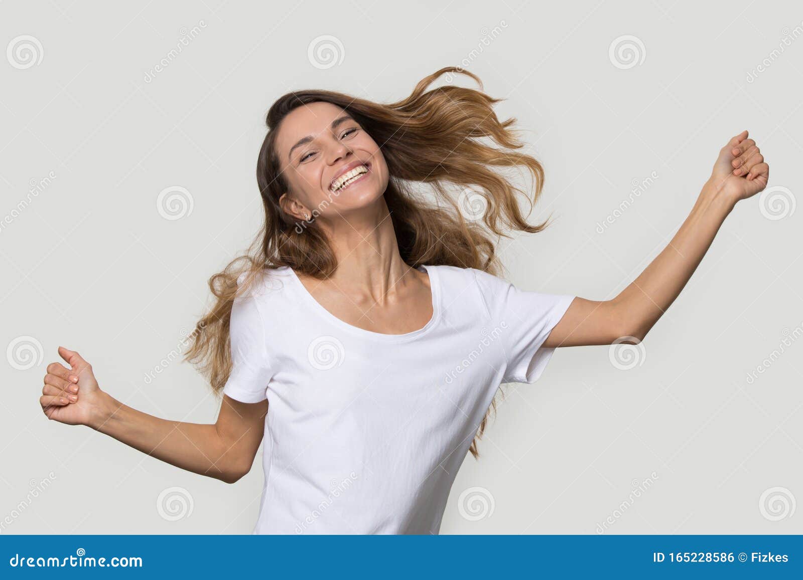 Happy Young Woman Dancing, Feeling Excited, Jumping, Having Fun Stock Photo  - Image of enjoy, dance: 165228586