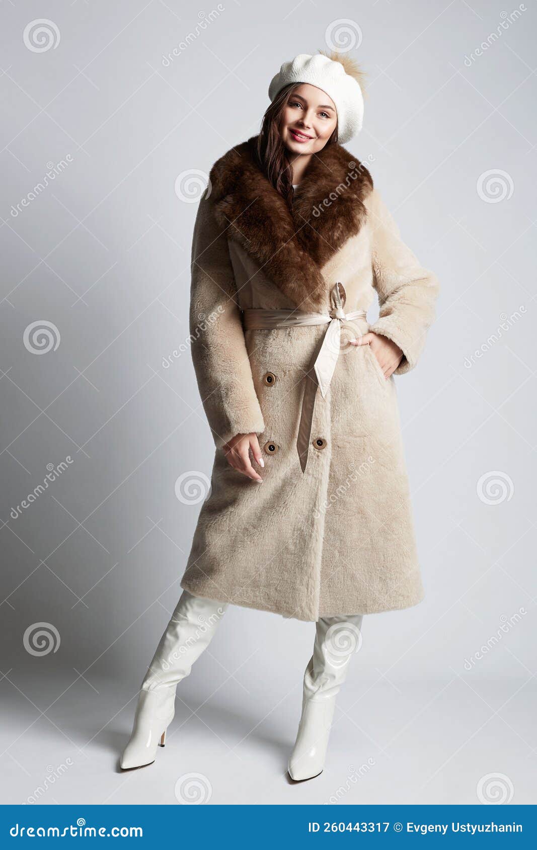 Elegant Young Woman in Trendy Beige Sheepskin Coat in Winter Park.  Fashionable Womens Clothing for Cold Winter Stock Image - Image of jeans,  outdoors: 265097541