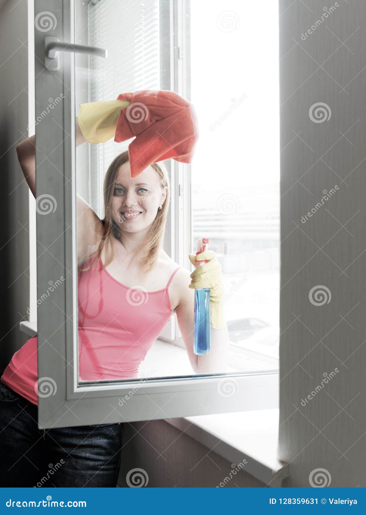 Woman Housewife Washes A Window Stock Image Image Of Woman Domestic 