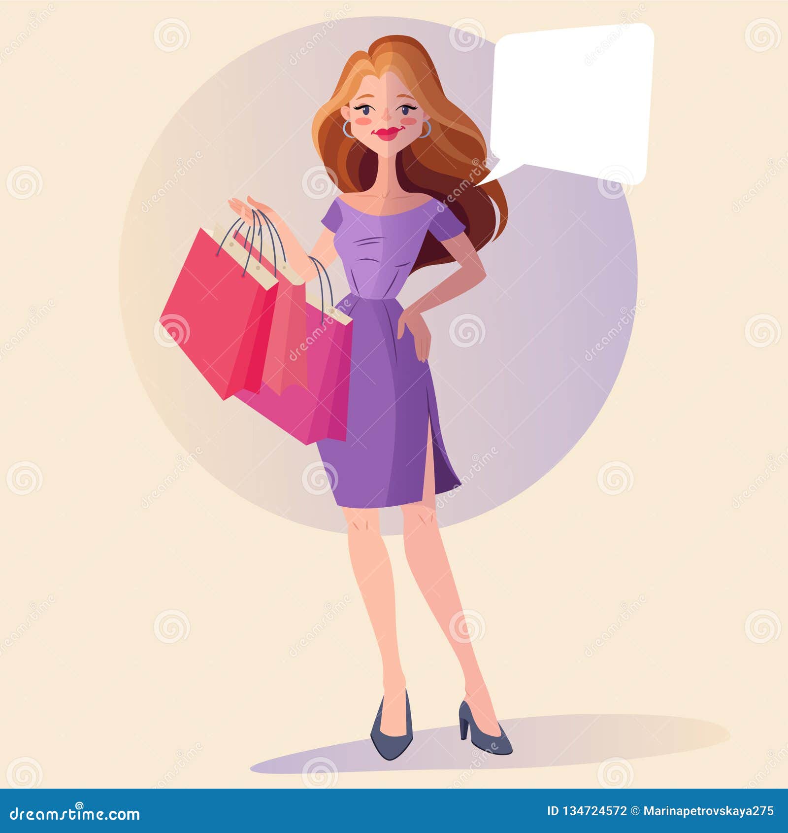 Happy Young Woman after Shopping. Woman in Flat Design Stock Vector ...