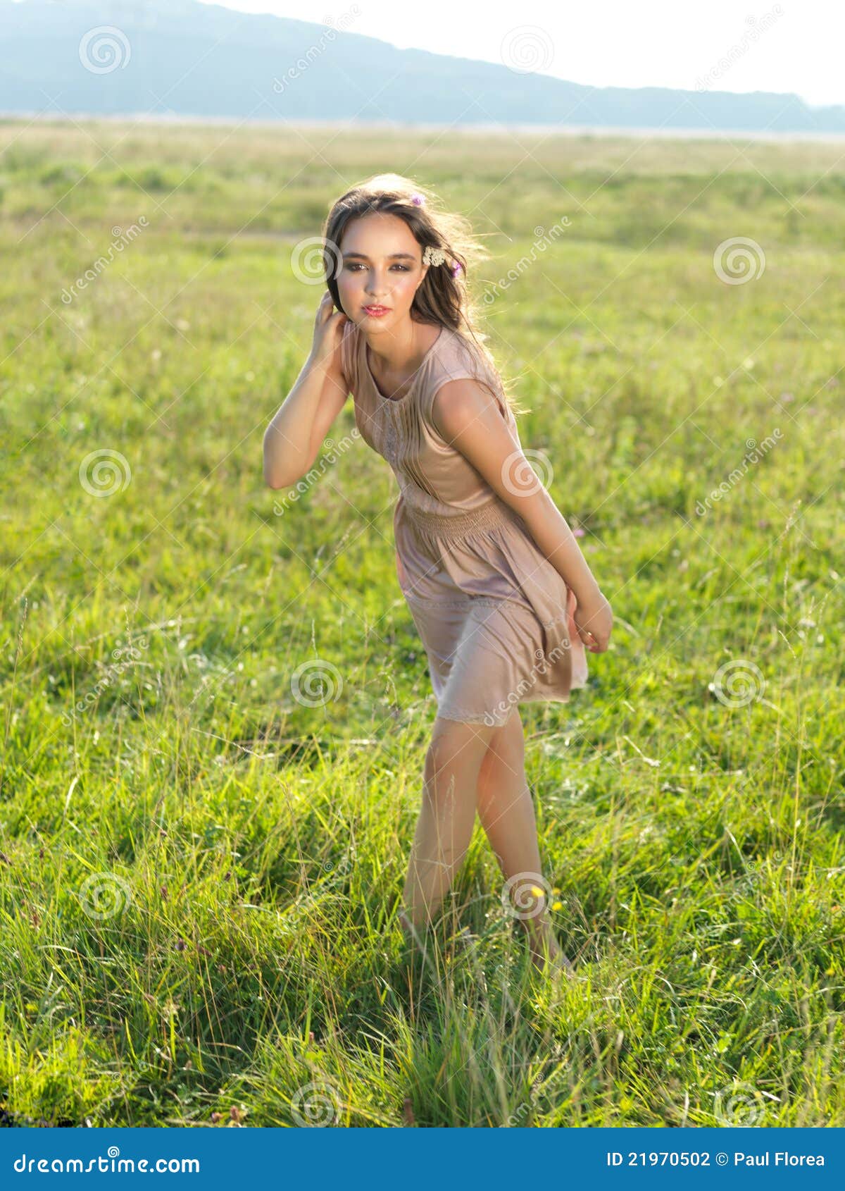 Happy, Young Woman Standing In Green Field Stock Photography - Image ...