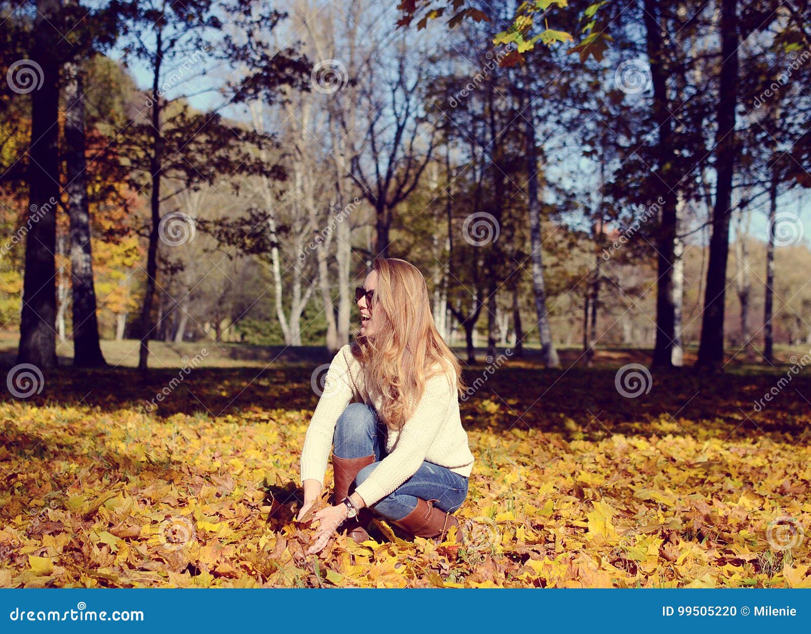 Happy Young Woman Walking in Park Stock Photo - Image of lifestyle ...