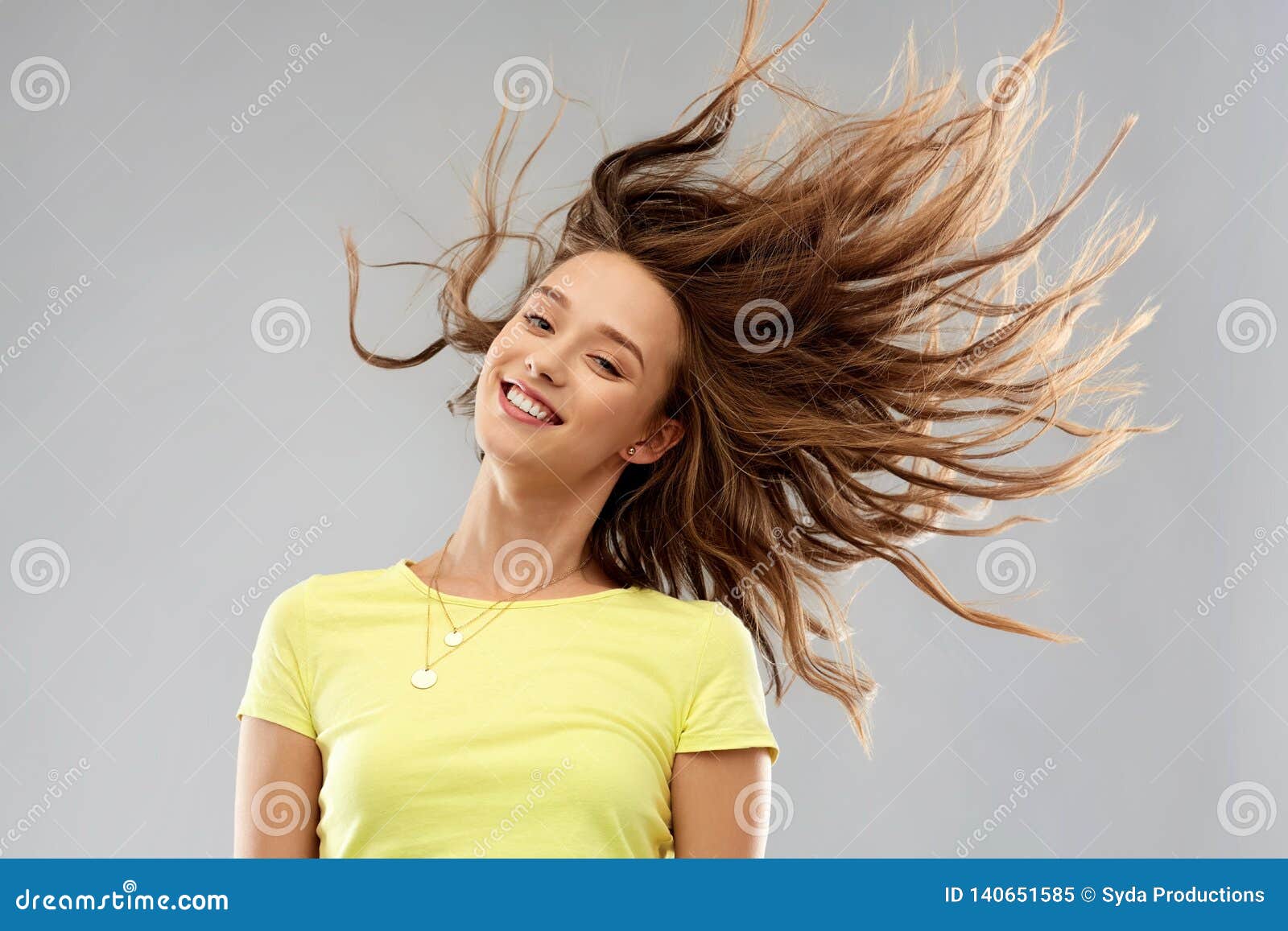 Happy Young Woman With Waving Long Hair Stock Image Image